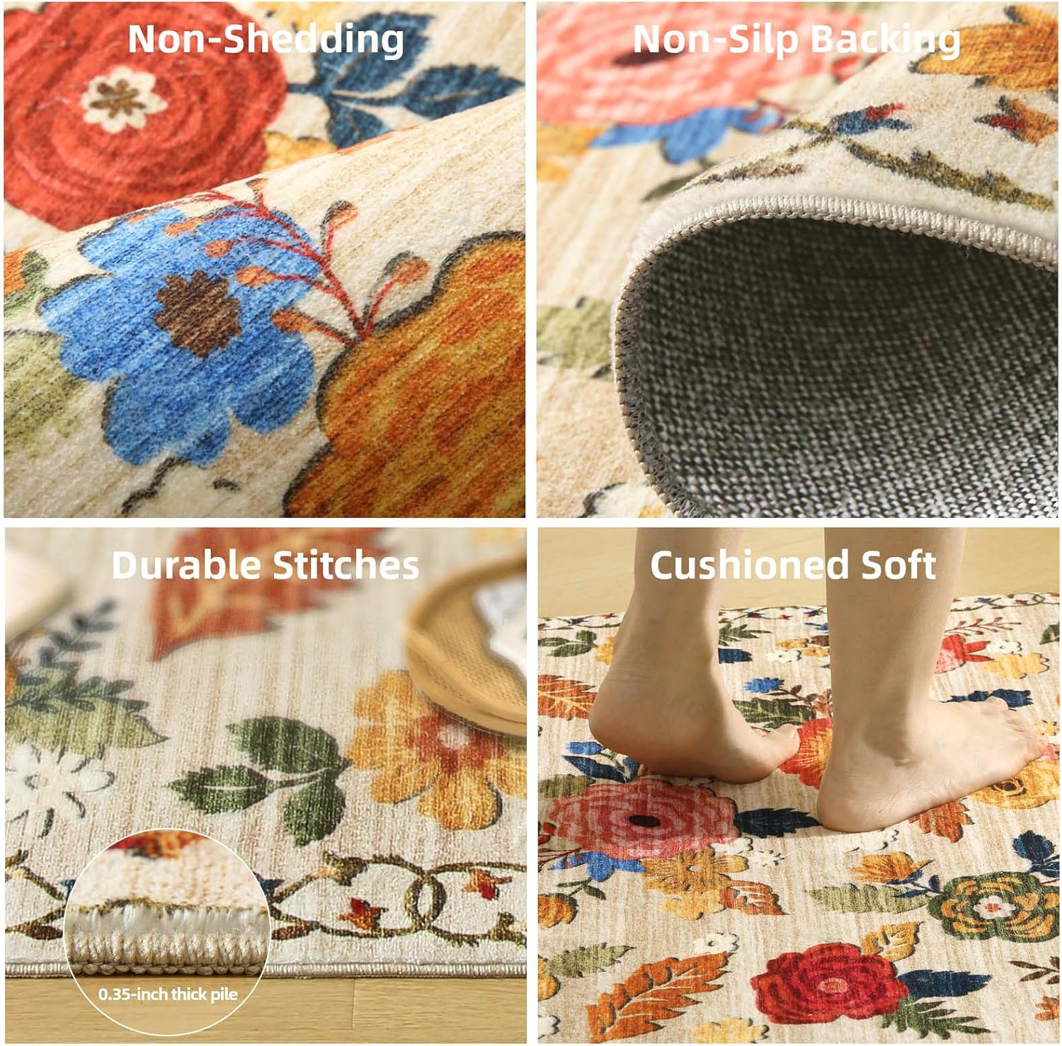 Washable Living Room Area Rug: 5x7 Rugs for Bedroom Non Slip Large Carpet