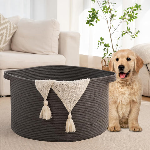OIAHOMY 105L Extra Large Blanket Basket - Decorative Cotton Rope Storage Basket for Bedroom, Living Room & Nursery - Woven Laundry Hamper for Organizing Blankets, Clothes & Toys - Grey