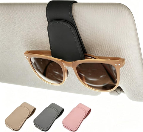Magnetic Leather Car Sunglass Holder, Visor Sunglasses Holder Clip, 2 Pack