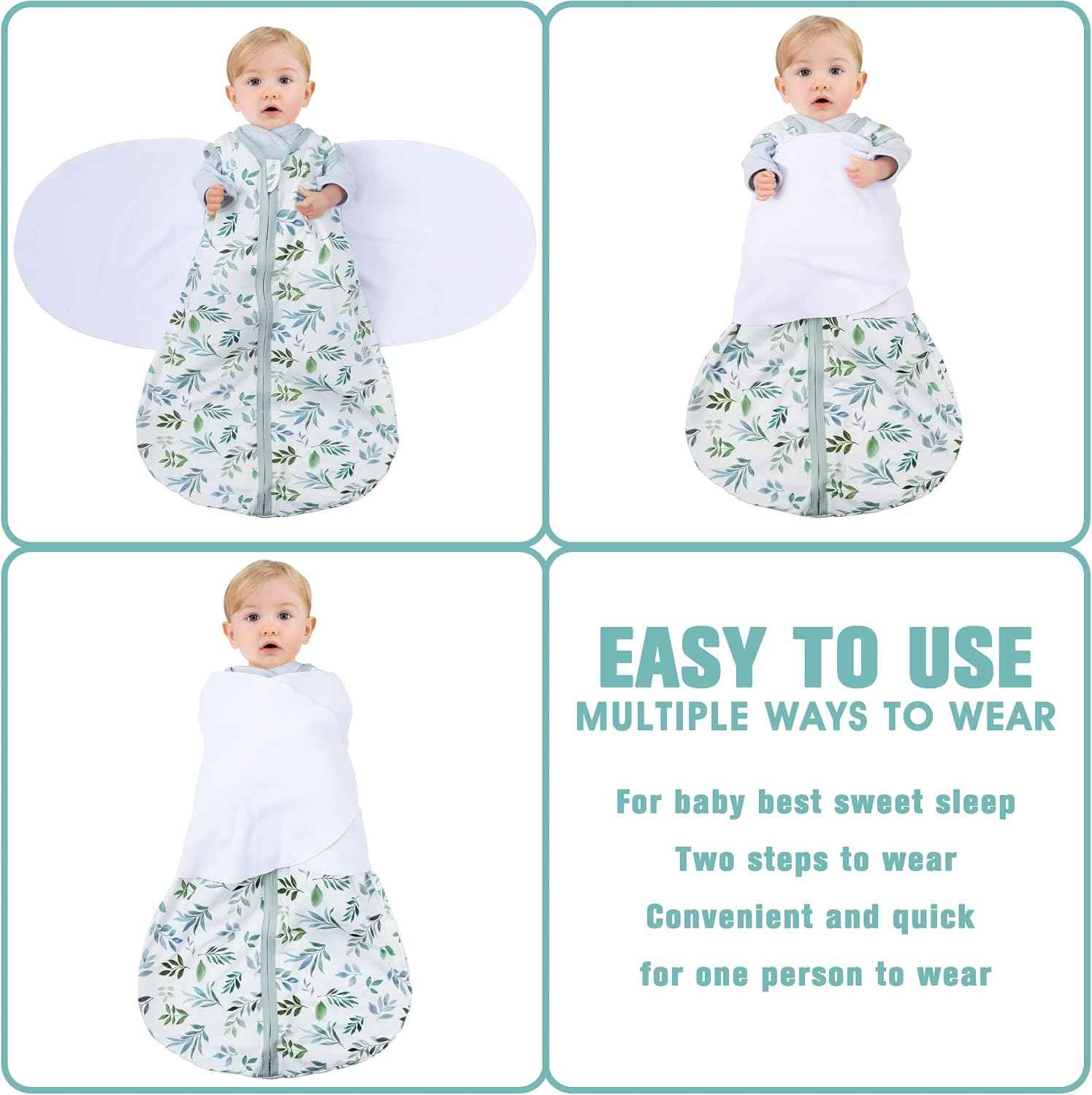 BSTOPPT Newborn Sleep Sack Baby Swaddle,0-3 Months,3-Way Adjustable Wearable Blanket,100% Rayon Cotton Swaddling Sleeping Bag，TOG 0.5（Banana&Leaf）