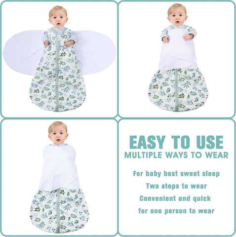 BSTOPPT Newborn Sleep Sack Baby Swaddle,0-3 Months,3-Way Adjustable Wearable Blanket,100% Rayon Cotton Swaddling Sleeping Bag，TOG 0.5（Banana&Leaf）