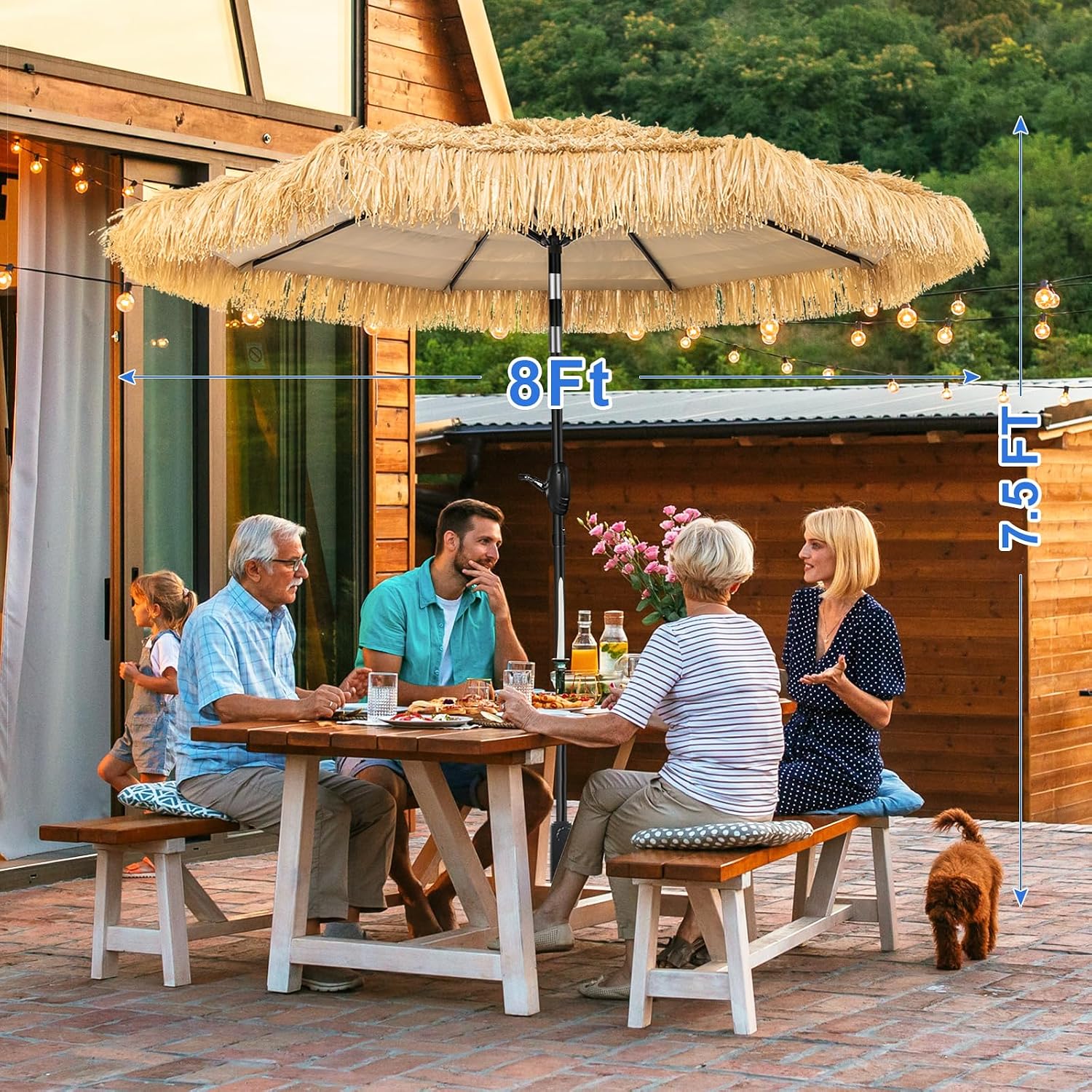 8FT Hula Tiki Thatched Patio Beach Umbrella Hawaiian Style for Outdoor