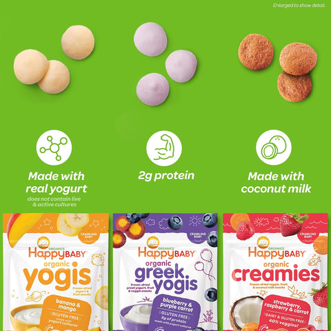 Organic Baby Food Happy Yogis Yogurt Snacks-Banana Mango, Mixed Berry, and Strawberry- 1 oz Packs, 3-Count