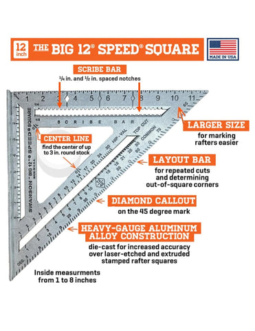 Swanson Tool Co S0107 "Big 12" 12-Inch Speed Square Layout Tool with Blue Book