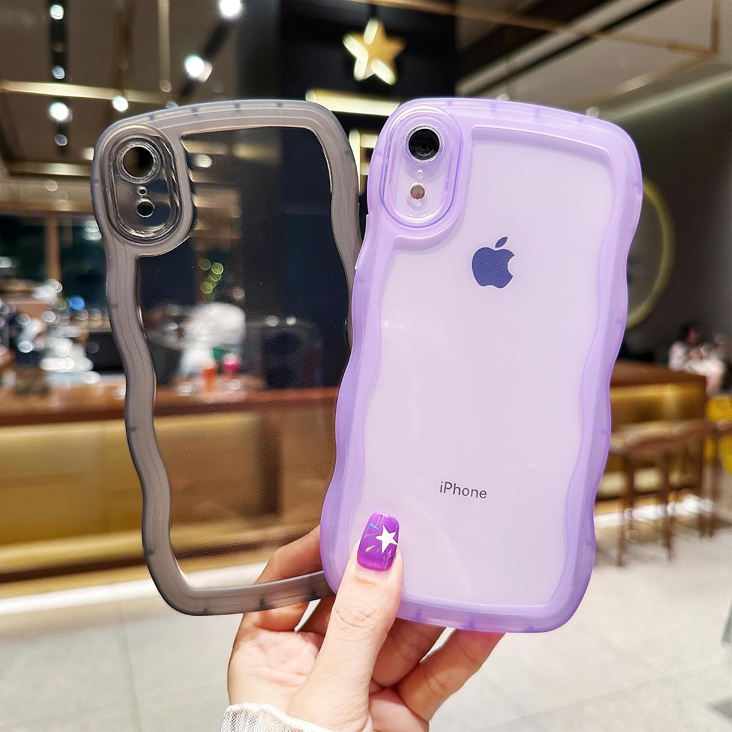 SKYLMW Compatible with iPhone XR Case Wavy Frame Cute,Clear/Pink