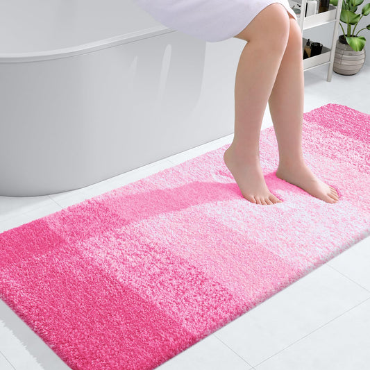 OLANLY Bathroom Rug Mat 54x24, Extra Soft and Absorbent Microfiber Bath Rugs, Non-Slip Plush Shaggy Bath Carpet, Machine Wash Dry, Bath Mats for Bathroom Floor, Tub and Shower, Pink