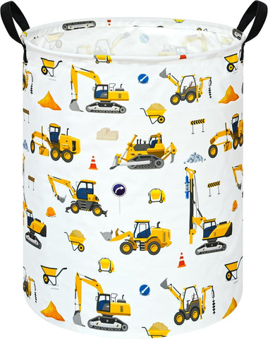 Kids Laundry Hamper Storage Basket Laundry Organizer Hamper Storage Bins Clothes Box Nursery Hamper Gift Basket with Handles(Excavator)