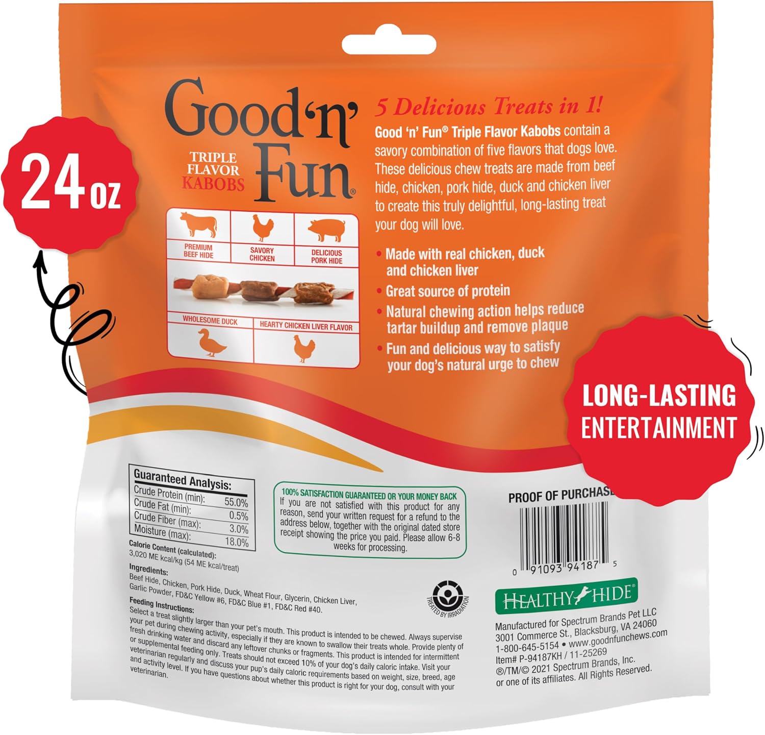 Good 'n' Fun Kabobs Long-Lasting Dog Treat Made With Real Protein, 24 oz