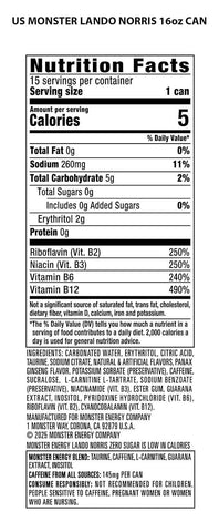Monster Energy Lando Norris, Sugar Free Energy Drink, 16 Ounce (Pack of 15)