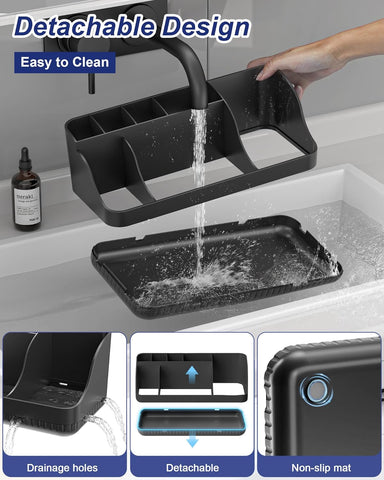 Bathroom Counter Organizer and Storage with 2 Pack Qtip Holder Dispenser, 7 Slots Detachable Toothbrush Holders for Bathrooms, Anti-Slip Electric Toothbrush and Toothpaste Holder Countertop