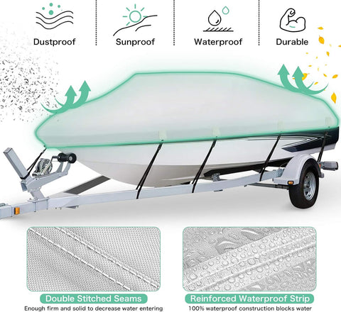 Waterproof 17-19FT Boat Cover, 1200D Heavy Duty Trailerable Cover