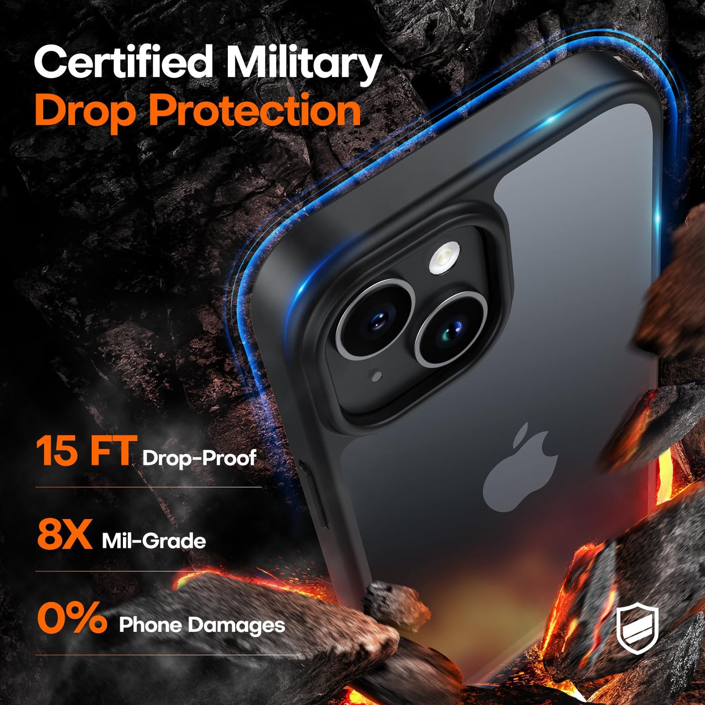 TAURI 5 in 1 Defender Designed for iPhone 15 Plus Case, with 2X Tempered Glass Screen Protector + 2X Camera Lens Protector [Military-Grade Drop Protection] Shockproof 6.7 inch - Matte Black