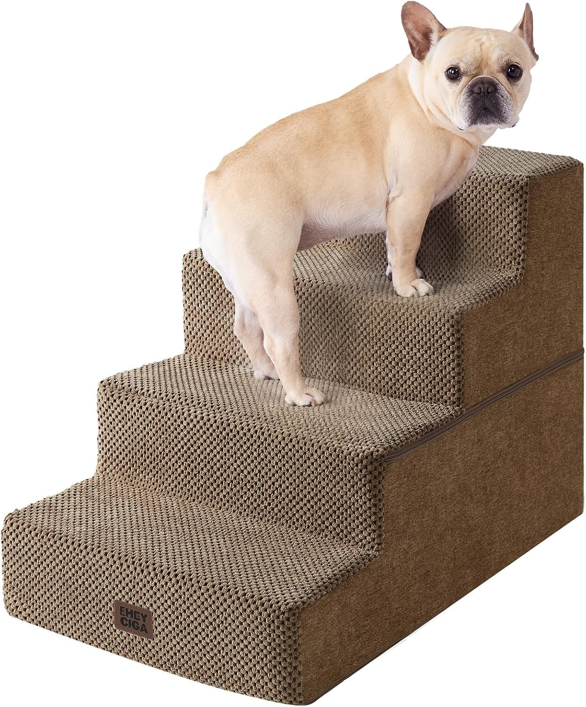 EHEYCIGA Dog Stairs for Bed 18" H, 4-Step Dog Steps for High Bed, Camel