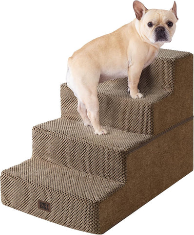 EHEYCIGA Dog Stairs for Bed 18" H, 4-Step Dog Steps for High Bed, Camel