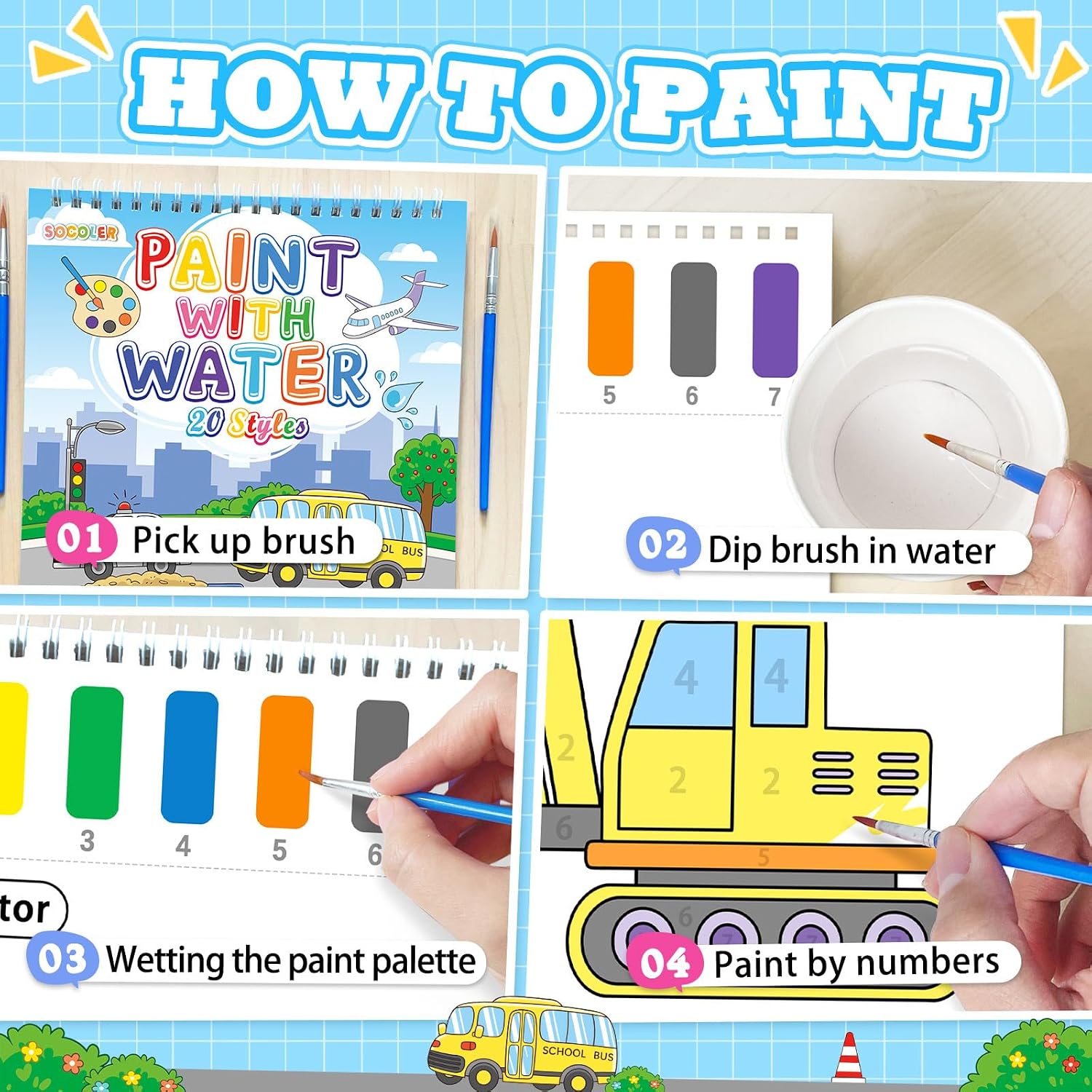 SOCOLER Paint with Water Coloring Books for Kids & Toddlers Boy-Traffic