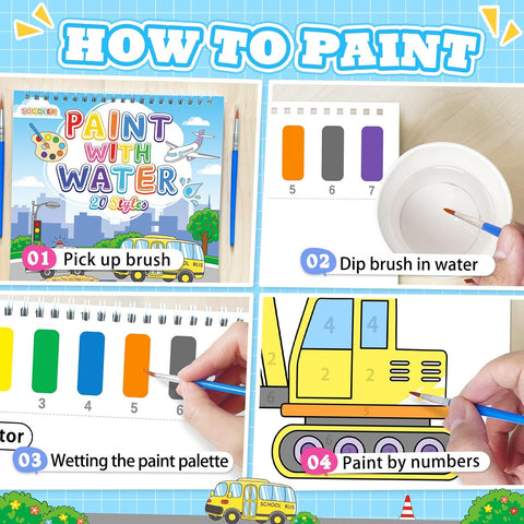 SOCOLER Paint with Water Coloring Books for Kids & Toddlers Boy-Traffic