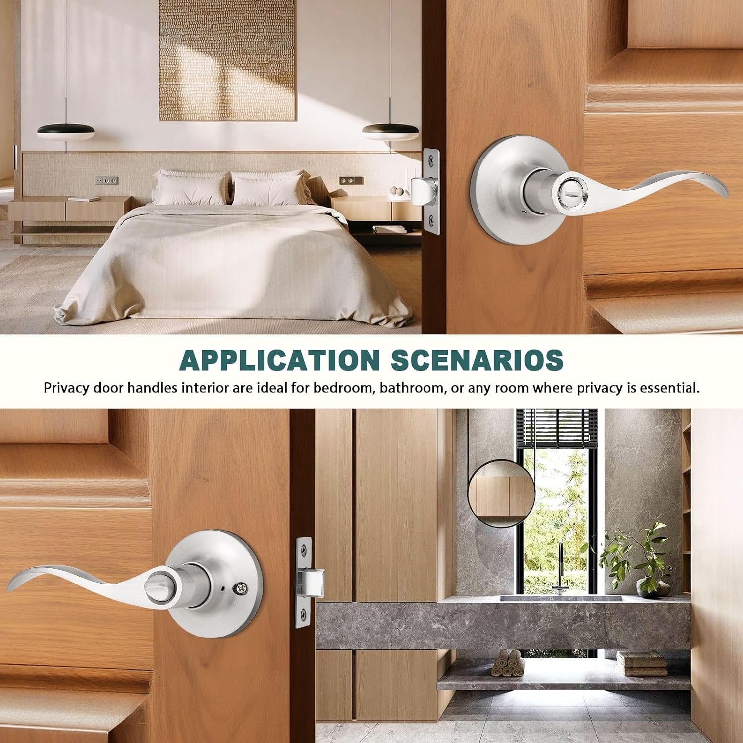 GOBEKOR 1 Pack Privacy Door Levers Brushed Nickel Lever Door Handles Interior for Bedroom and Bathroom Door Locks Wave Door Handles