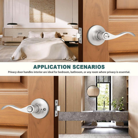 GOBEKOR 1 Pack Privacy Door Levers Brushed Nickel Lever Door Handles Interior for Bedroom and Bathroom Door Locks Wave Door Handles