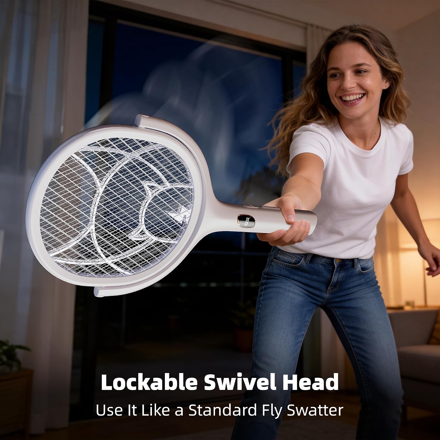 Nymrix Electric Fly Swatter Racket with Rotating Head & Telescopic Handle