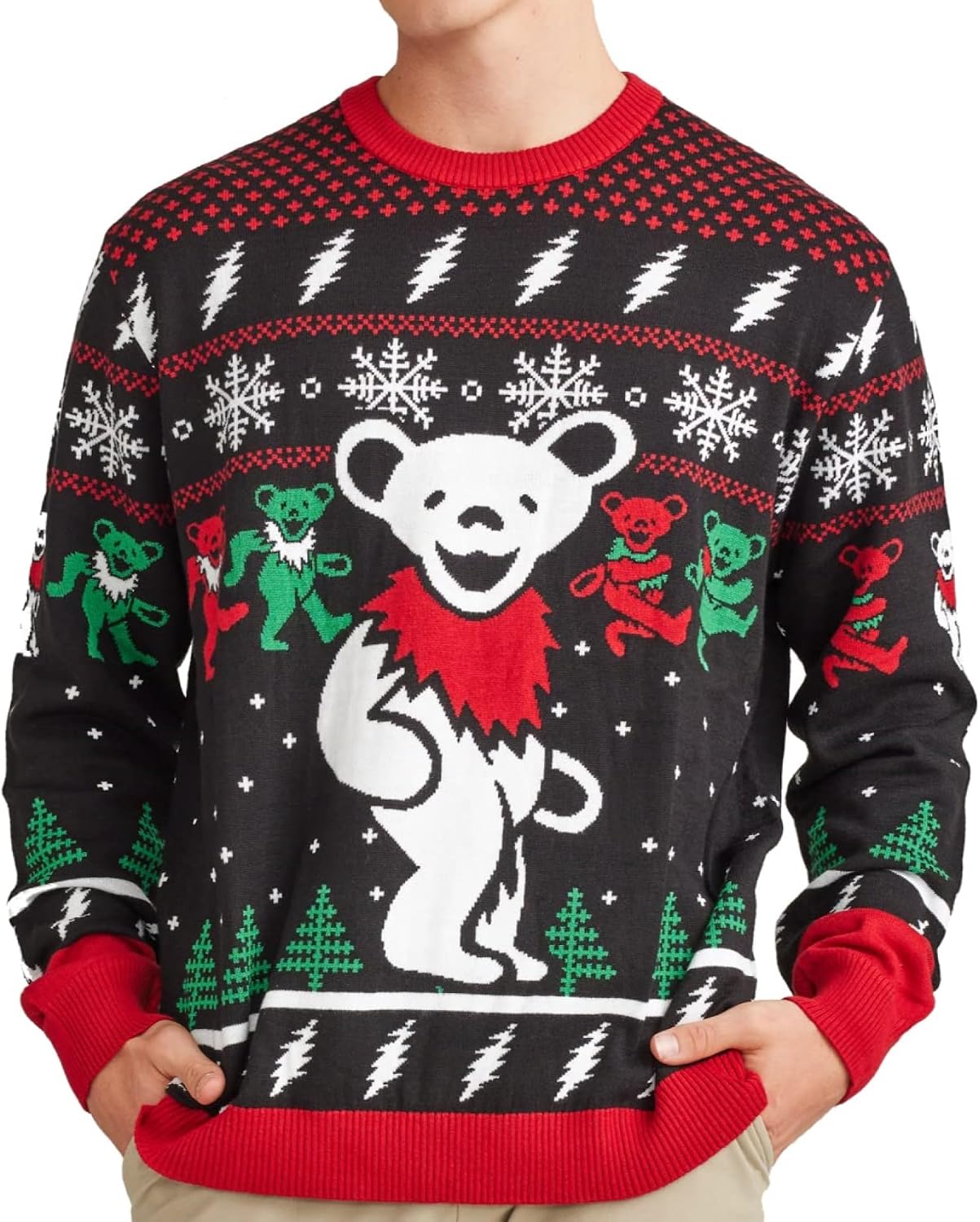 Ripple Junction Grateful Dead Christmas Sweater Dancing Bears Steal Your Face Novelty Knit Sweater Gift Officially Licensed