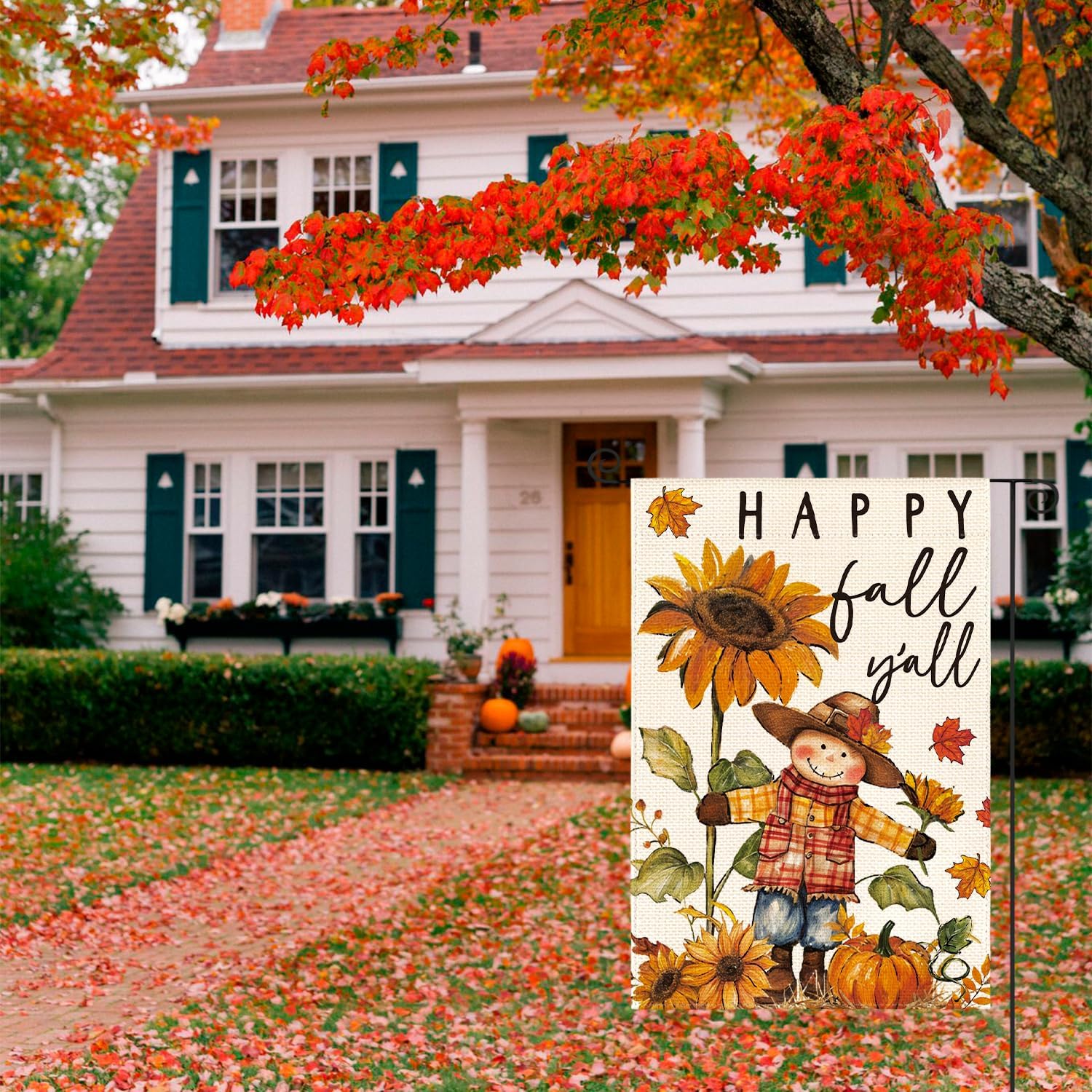 AVOIN colorlife Fall Scarecrow Garden Flag 12x18 Inch for Outside