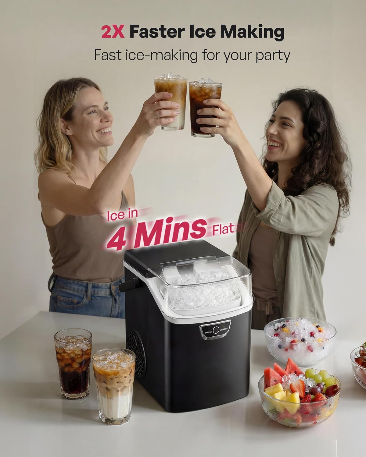 EUHOMY Nugget Ice Maker Countertop with Handle, Max 40lbs Daily Sonic Ice
