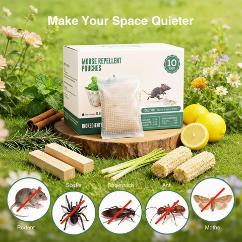 2026 New Pest Repellent Pouches, Peppermint Oil for Rodent, Mouse, Rats, Spider, Squirrel, Pest Control Indoor & Outdoor, Natural Mouse Deterrent Replace Traps Family & Pet Safe(10 Pack)