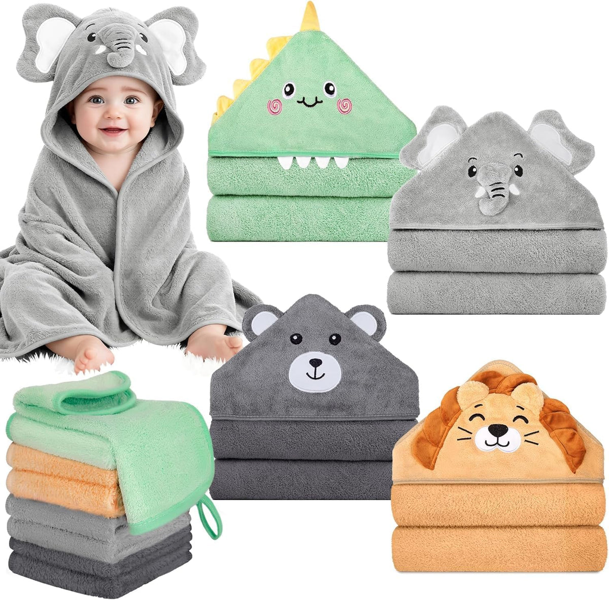 12 PCS Baby Bath Towels Set, Baby Towels for Newborn Bath Essentials