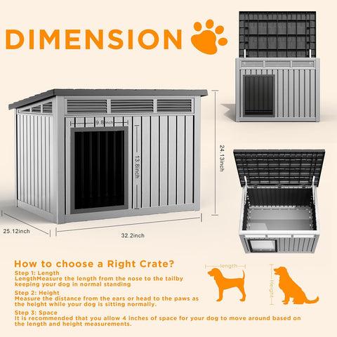 VIXZEN Dog House Outdoor & Indoor, Medium Size, Gray