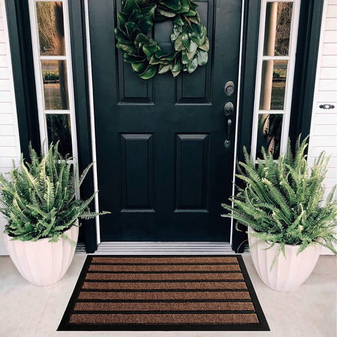 ubdyo Extra Durable Door Mat - Dirt Trapping Outdoor Welcome Mats - Non-Slip Outdoor Door Mats - Low Profile Front Door Mat - Indoor (30" x 17", Bright Brown)