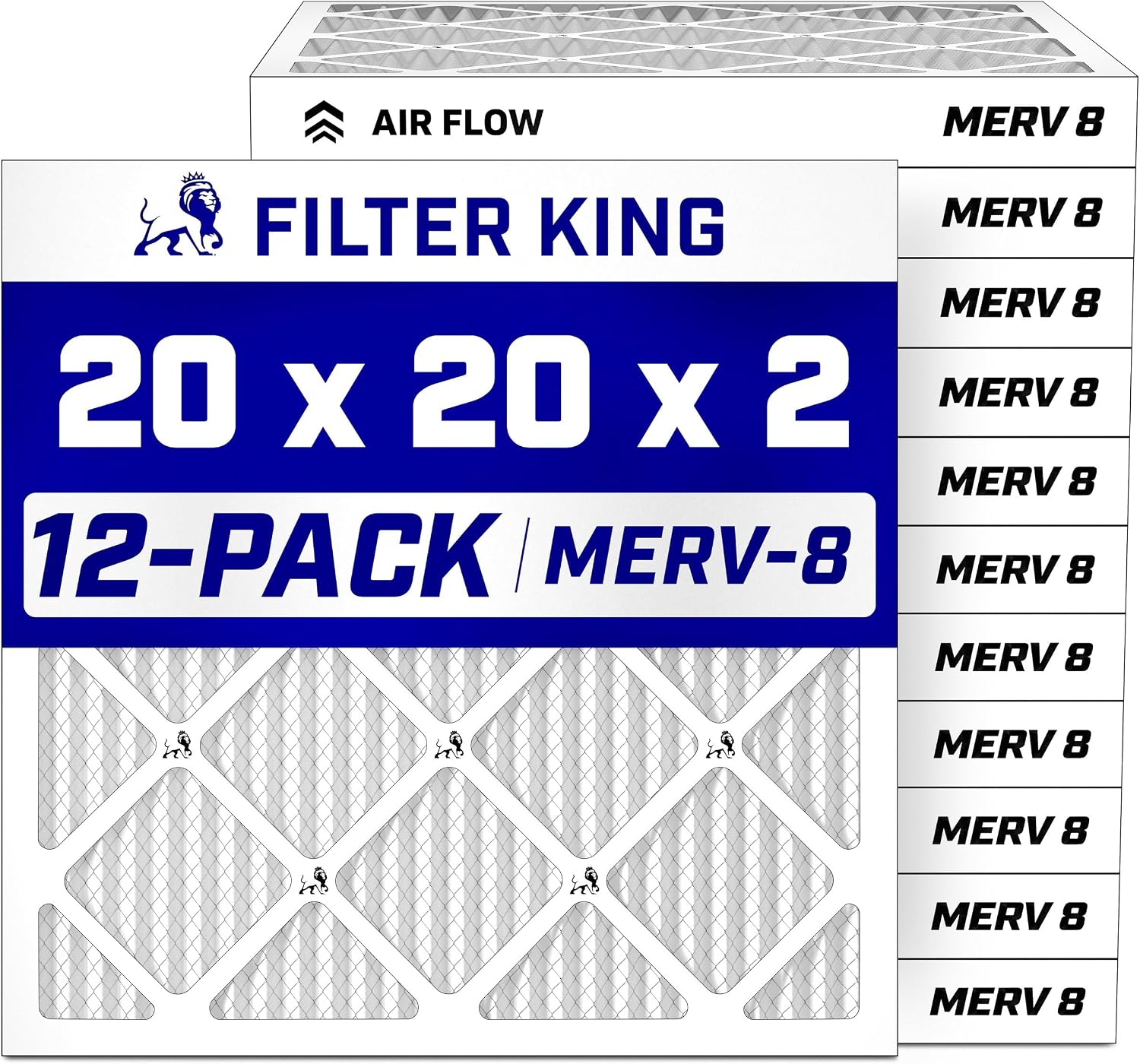 Filter King 20x20x2 Air Filter MERV 8, AC Furnace Filters (12-Pack)
