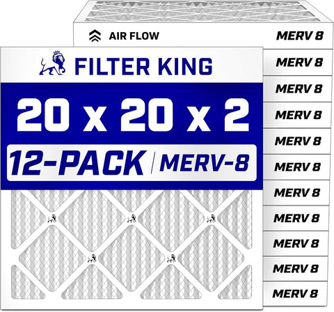 Filter King 20x20x2 Air Filter MERV 8, AC Furnace Filters (12-Pack)