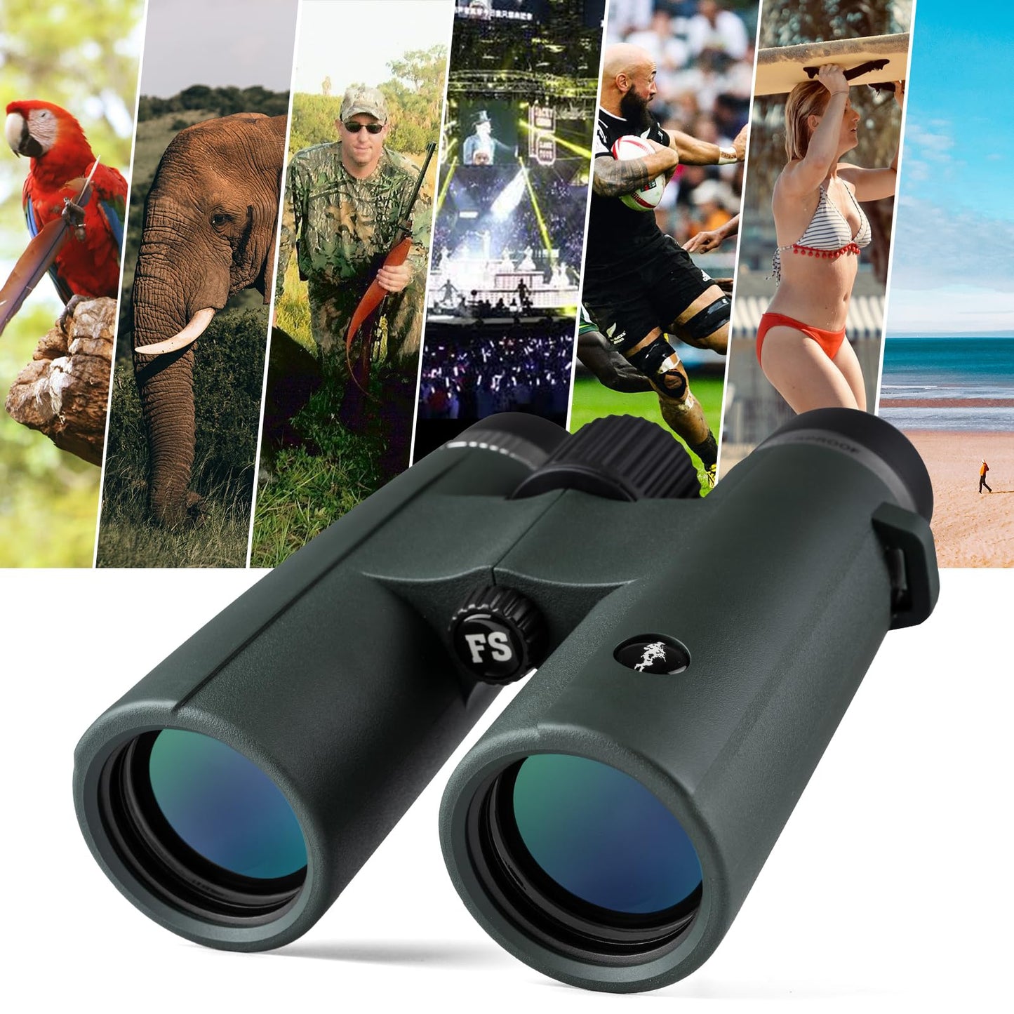 FREE SOLDIER 12×42 Binoculars for Adults and Kids - High Power Life Waterproof HD Compact Binoculars for Bird Watching Hunting Hiking Sightseeing Travel Concerts with BAK4 Prism FMC Lens, Green