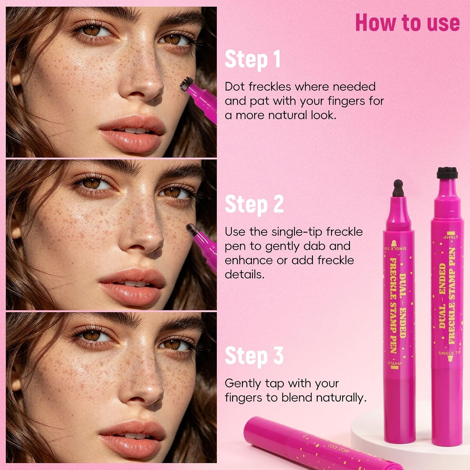 HOSAILY 2 in 1 Freckle Stamp Pen Waterproof for Natural Lifelike Faux Freckle Stamp Long Lasting Quick Dry Magic Fake Freckles Stain Marker Pen for Sunkissed Makeup 02 Mousy Brown