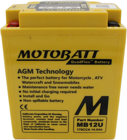 MotoBatt MB12U (12V 15 Amp) 160CCA Factory Activated QuadFlex AGM Battery Large