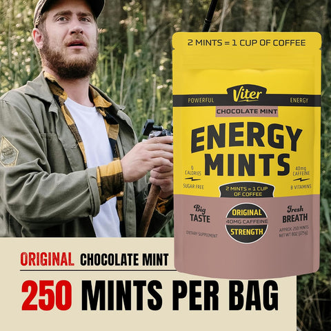 Viter Energy Caffeine Mints 40mg, Sugar Free, Chocolate Mint, 8oz Bulk Bag