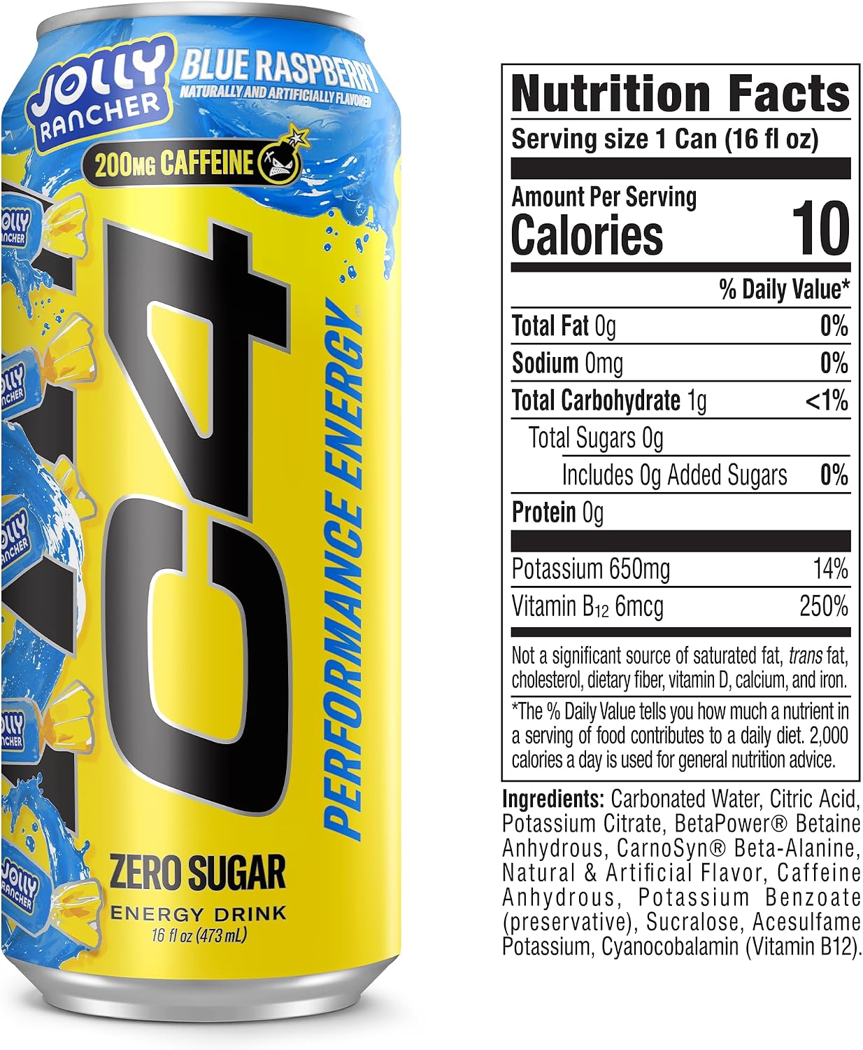 C4 Performance Energy Drink with Zero Sugar, 200mg Caffeine, 16 Fl Oz 12pk
