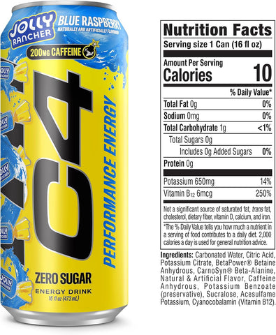 C4 Performance Energy Drink with Zero Sugar, 200mg Caffeine, 16 Fl Oz 12pk