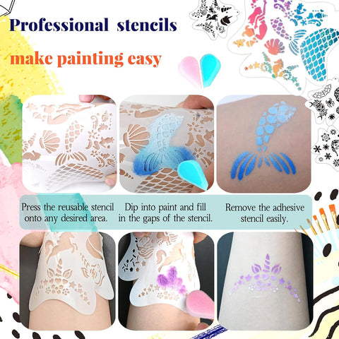 Face Painting Kit , 42 Colors Professional Face Paint Makeup Kit Non-Toxic Water Activated Facepaint Palette with Brush, Stencil, Sponge, Gem, for Party Halloween