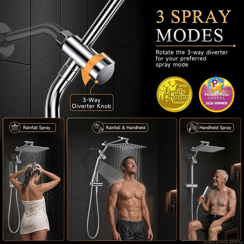 Veken All Metal 10"Luxurious Rain Shower Head with Handheld Spary,Power Jet