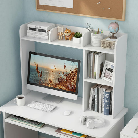 Tangkula Desktop Bookshelf, Countertop Storage Hutch with 5 Shelves for Computer Desk, Desk 3-Tier Display Rack, Multipurpose Wood Desktop Hutch Storage Organizer for Dorm Office Home