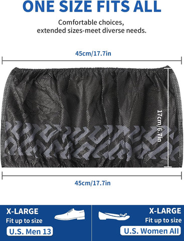 X-Large Shoe Covers Disposable Non-Slip, Non-Woven Fabric Boot Covers, Stretchable Fits Up to Size 13 US Men (Black, 50 Pack)