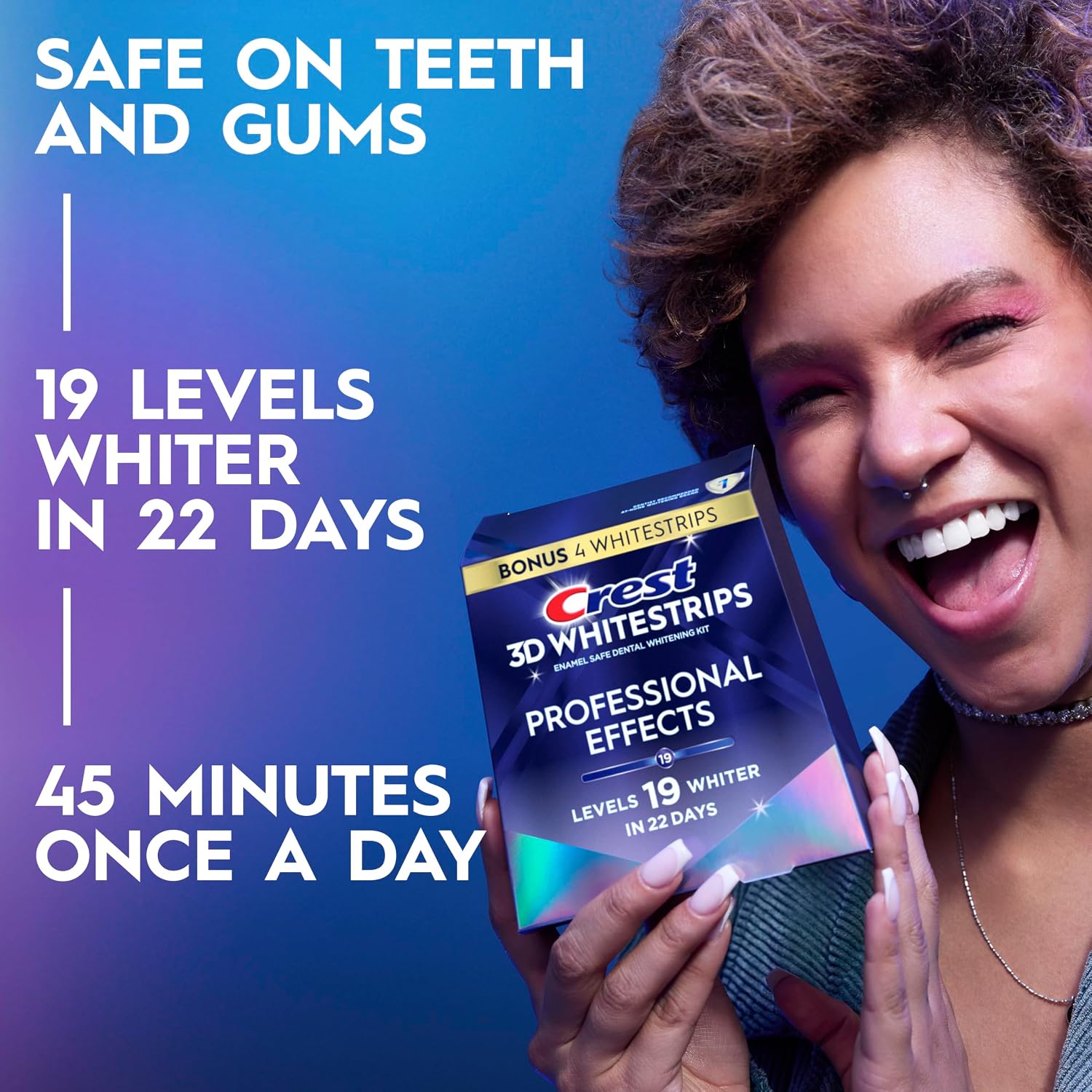 Crest Teeth Whitening Strips, Crest 3D Whitestrips Professional Effects, Enamel Safe Teeth Whitening Kit, 22 Treatments (44 Strips), Professional-Level Whitening, 19 Levels Whiter
