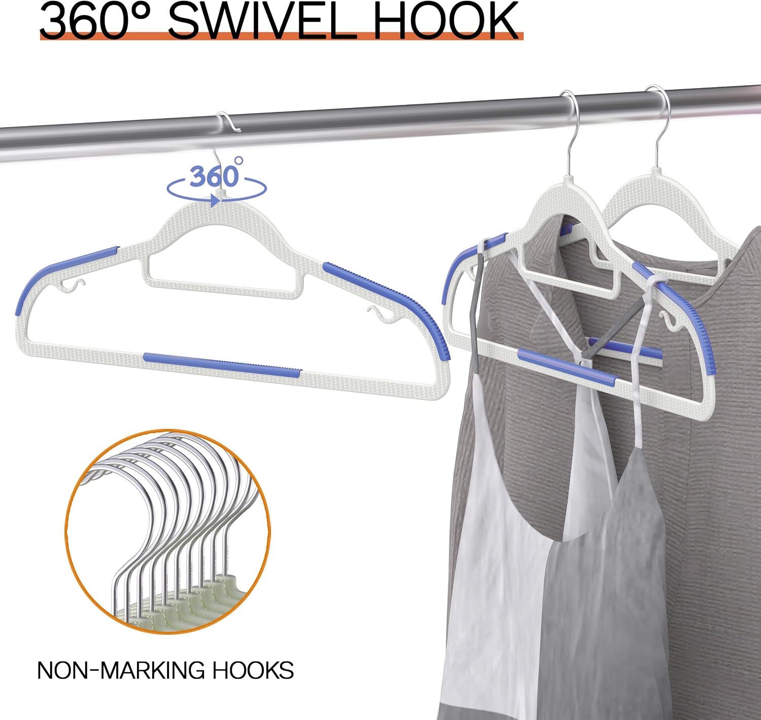 20 Pack Heavy Duty Plastic Hangers, Non Slip Clothes Hangers with Rubber Pads and 360° Hook - Thin Space Saving Hanger, Closet Organizer for Shirt, Pants, Suit, Skirt,Coat - Blue