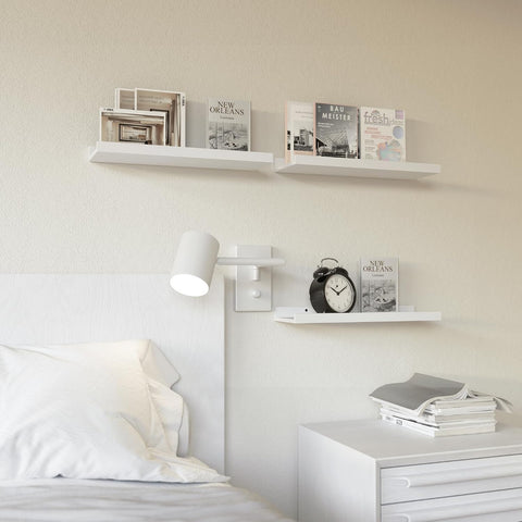 RICHER HOUSE 3-Set Floating Shelves with Lip, White Small Wall Shelf, 16In