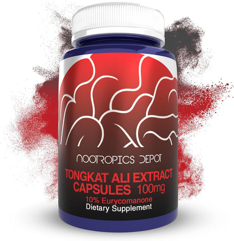 Nootropics Depot Tongkat Ali Extract Capsules | 100mg | 120 Count | 10% Eurycomanone by HPTLC | Eurycoma longifolia Root Extract