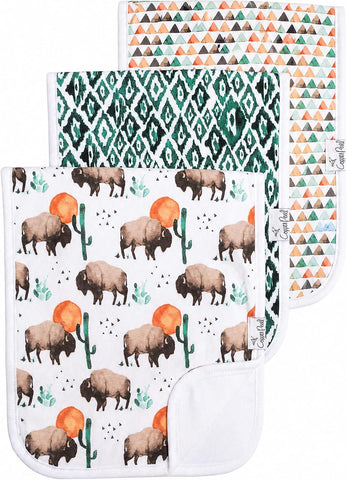 Copper Pearl Premium Baby Burp Cloths - 3-Pack Large Cotton Burp Cloths, Extra Soft Spit Up Rags with 3 Absorbent Layers, Perfect for Baby Boy Gifts (21" x 10" Size, Bison Set)