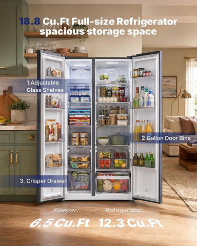 Upstreman 18.8 Cu.Ft Side By Side Refrigerator 36 Inch Counter Depth Full Size Fridge Black Kitchen Fridge SBS188