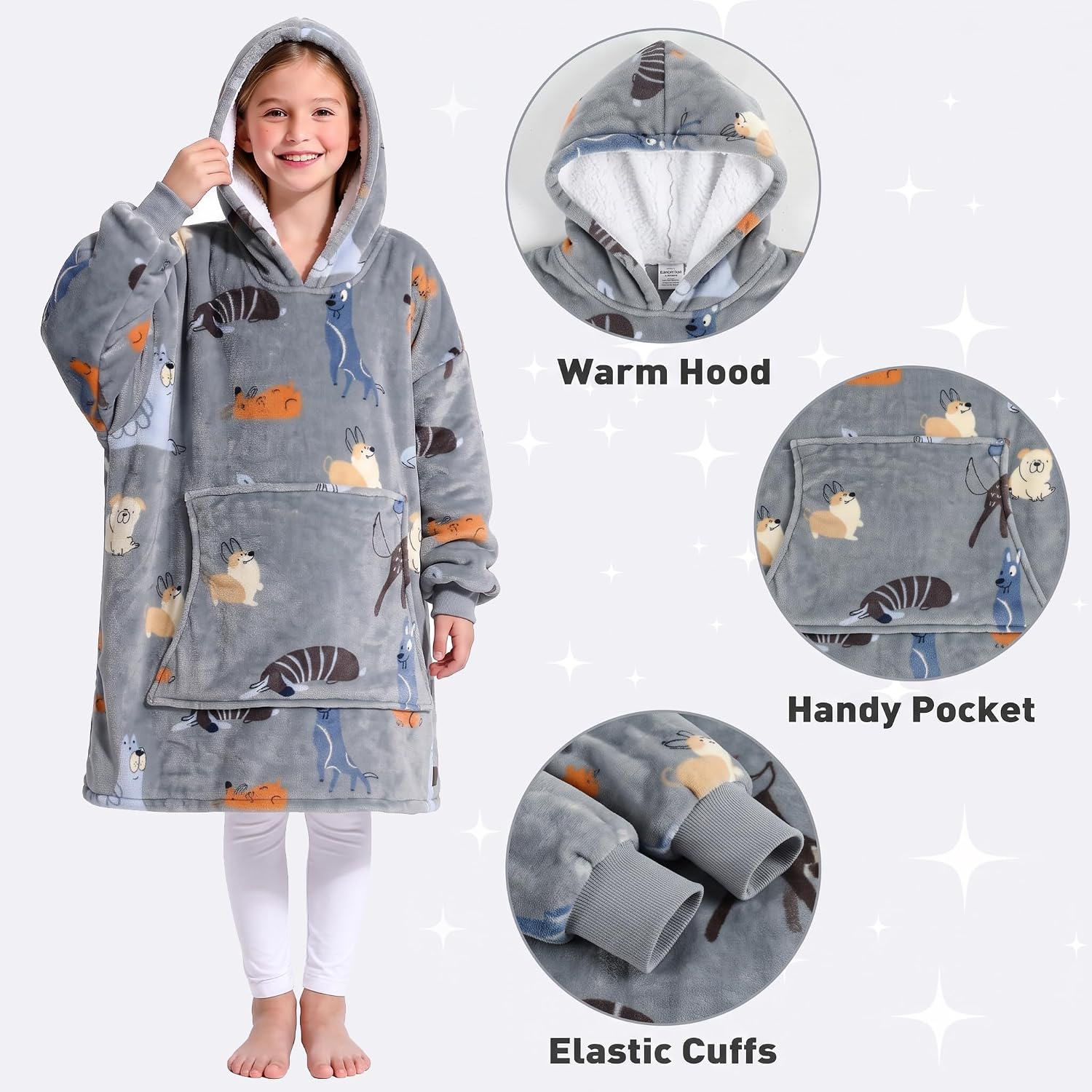 Catalonia Oversized Sherpa Hoodie Blanket Wearable Sweatshirt for Kids