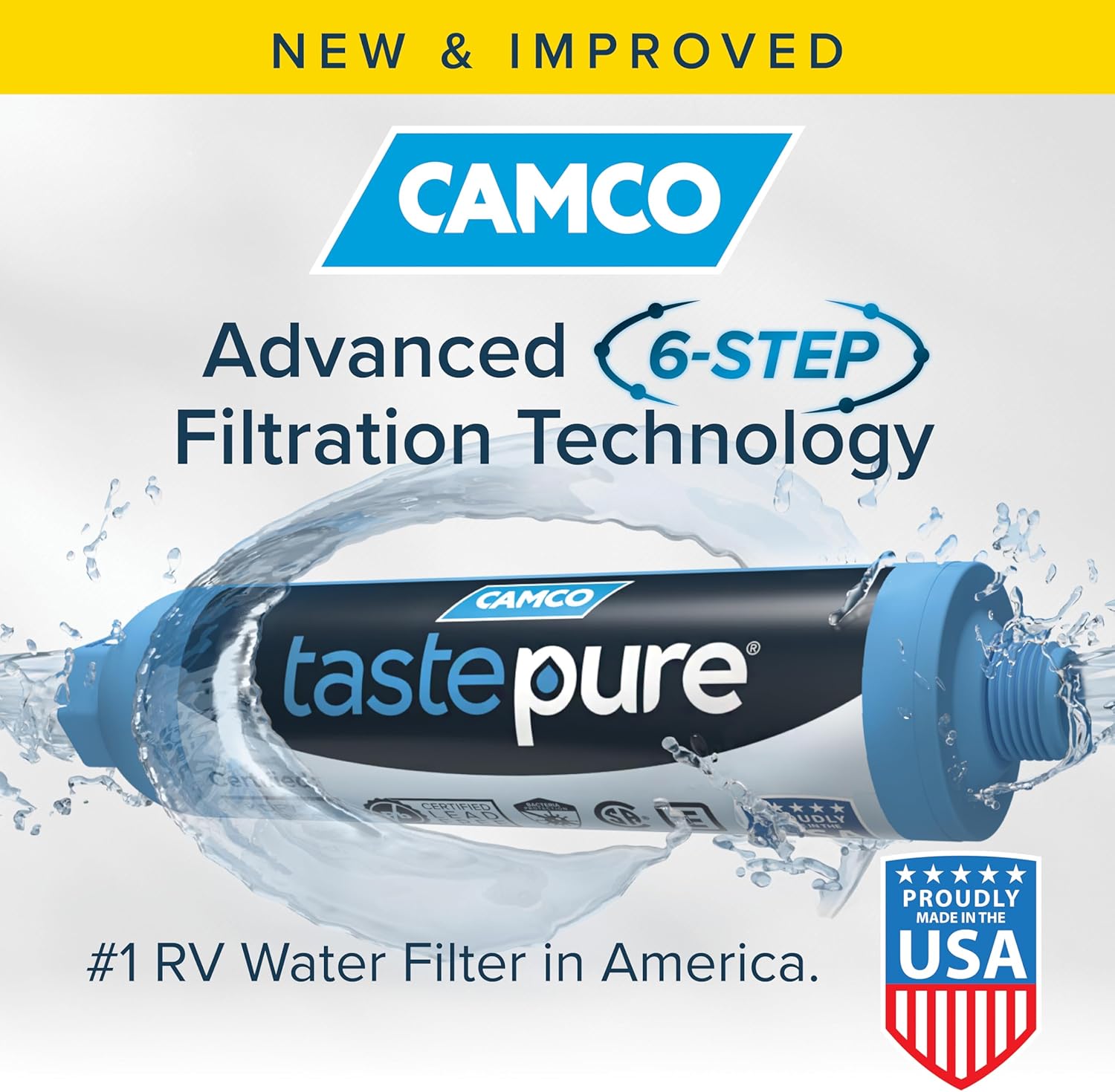 Camco Tastepure RV Water Filter - GAC & KDF Filtration - Made in the USA